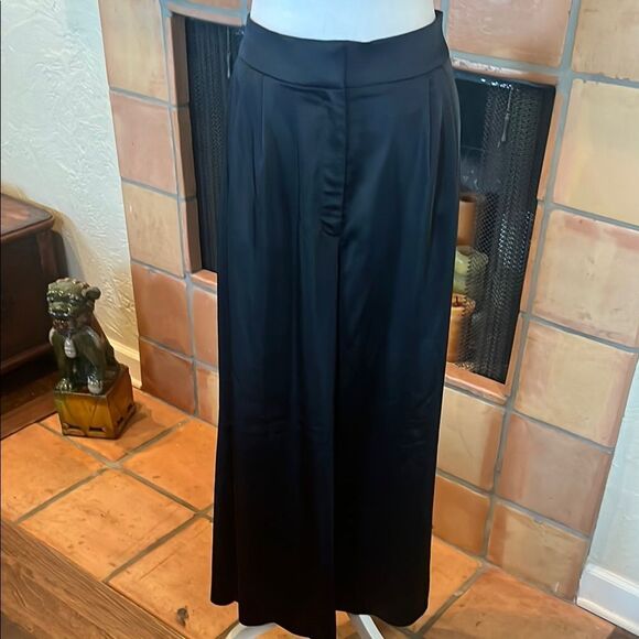 EXPRESS Black High Waist Wide Leg Satin Pleated Pant, size 16S (SHORT) - Picture 1 of 10